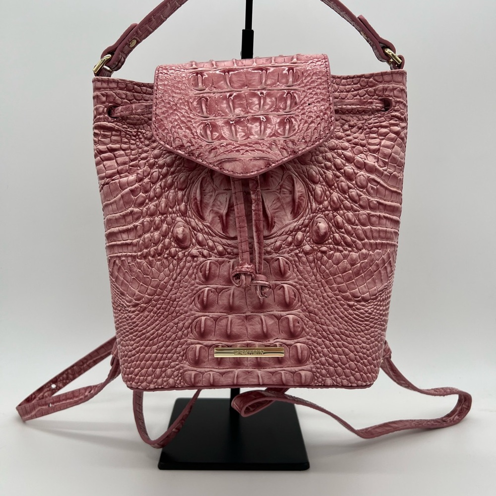 Brahmin Kendall Pink Croc-Embossed Leather Backpack
